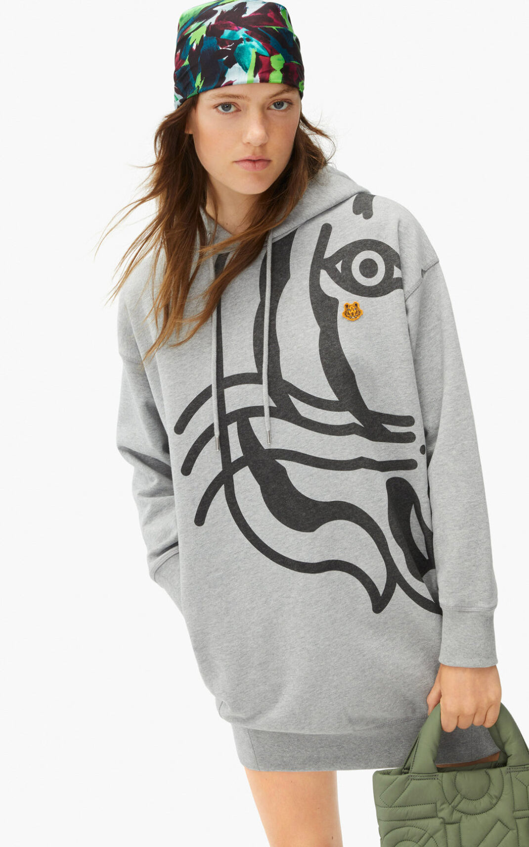 Robe Kenzo K Tiger hooded sweater Femme Grise | HGAR-87546